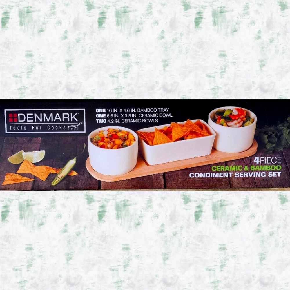 Denmark 4-piece ceramic and bamboo serving set